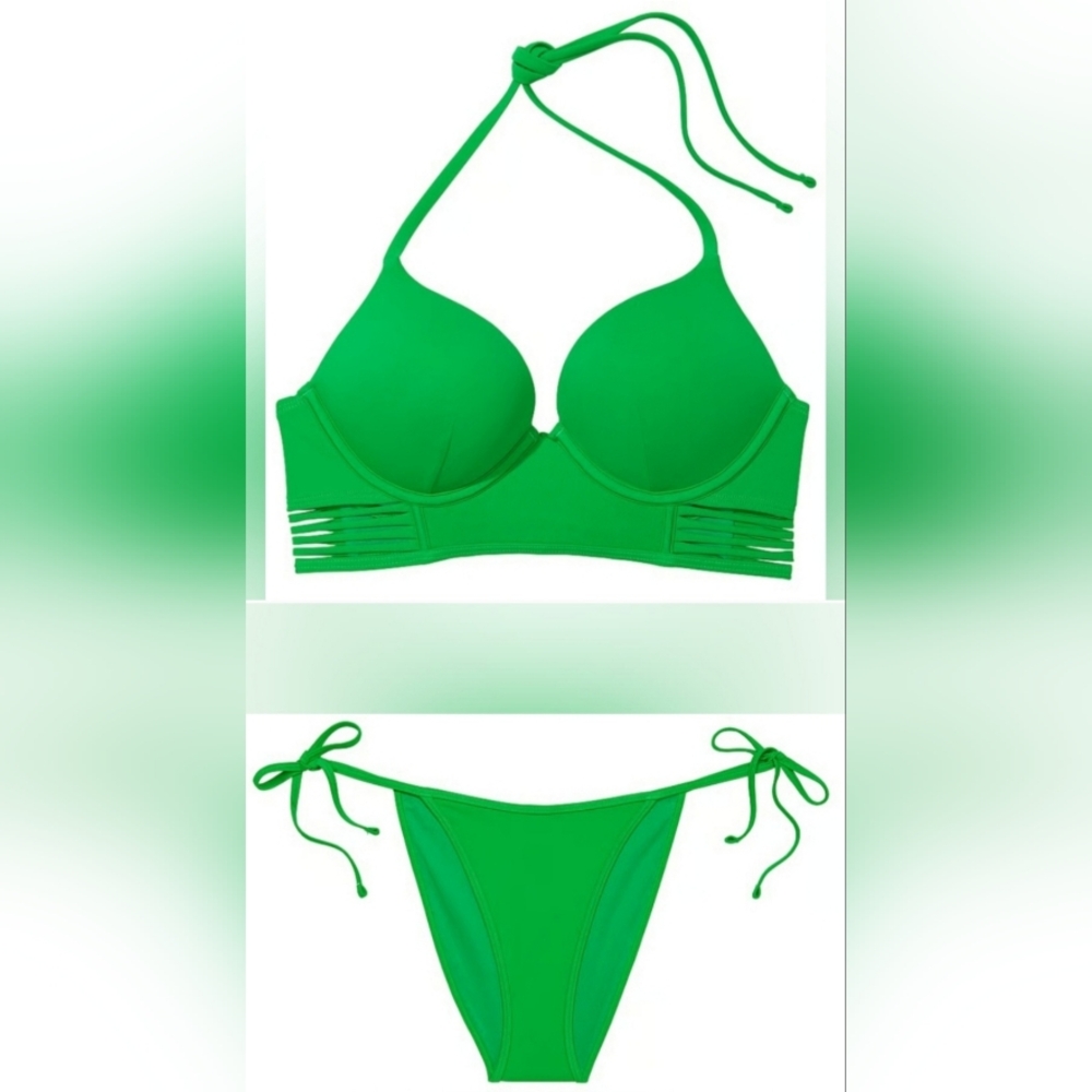 34DD/M/L VS Archives Swim Bombshell Bikini Top Cheeky Bikini Set Green